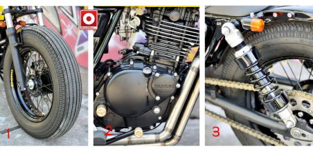 Caption: 1. adopsi ban tapak lebar ciri bober. 2.Mesin standart 250cc. 3.Sock belakang mengandalkan Ride It