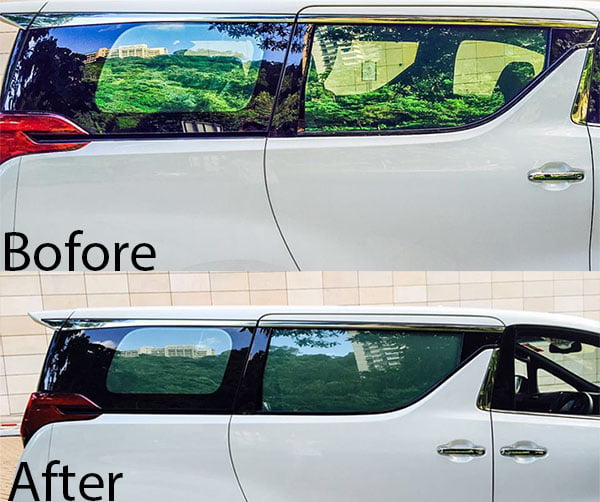 Sonte Smart Film Before sewaktu mobil menyala di set bening dan after setelah mobil ditinggal 